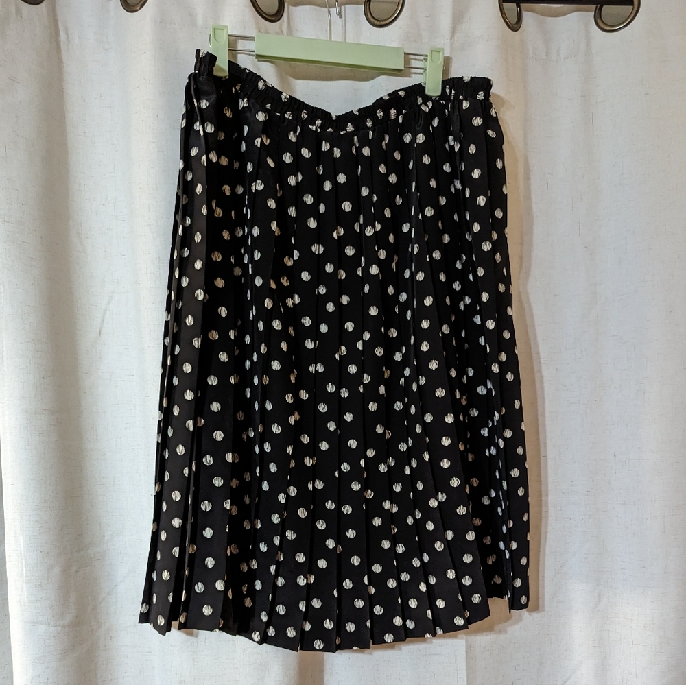 Pleated Black And White Polkadot Midi Skirt